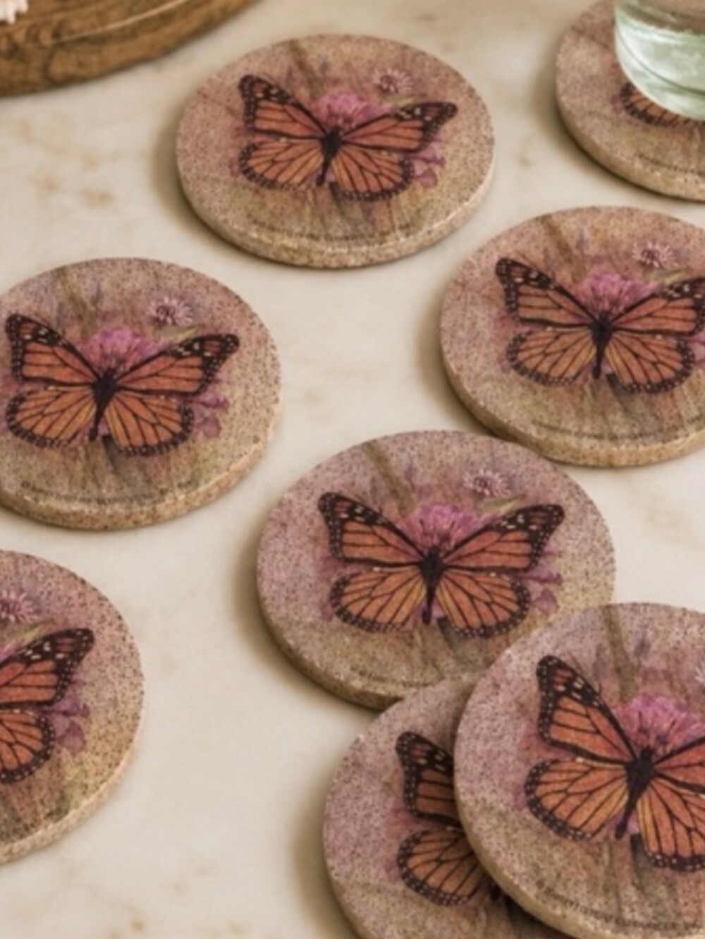 “Thirsty Stone” | Monarch Butterfly 🦋 Nature Coaster (8) Decor